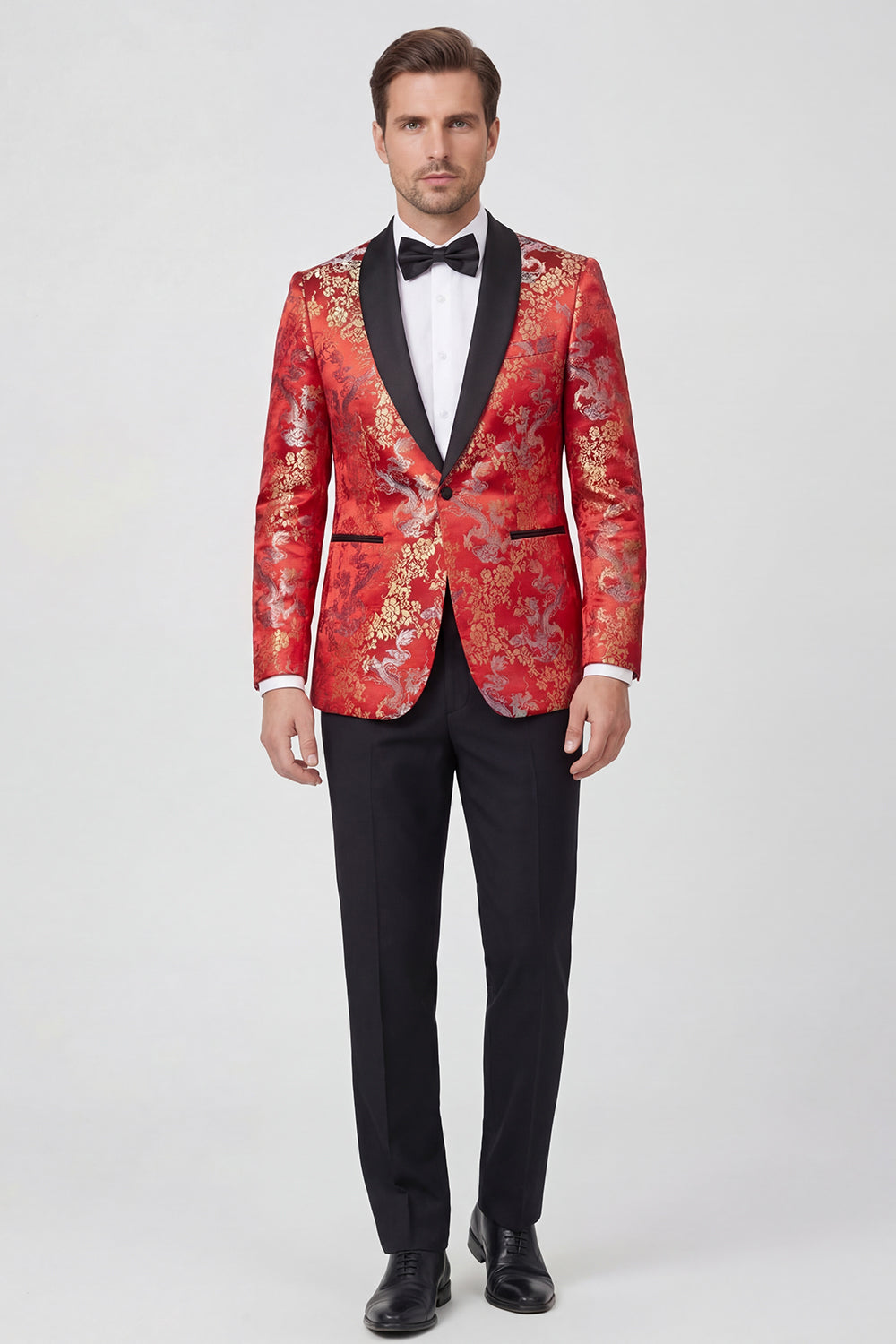 2-piece One Button Shawl Lapel Jacquard Black Men's Prom Suits