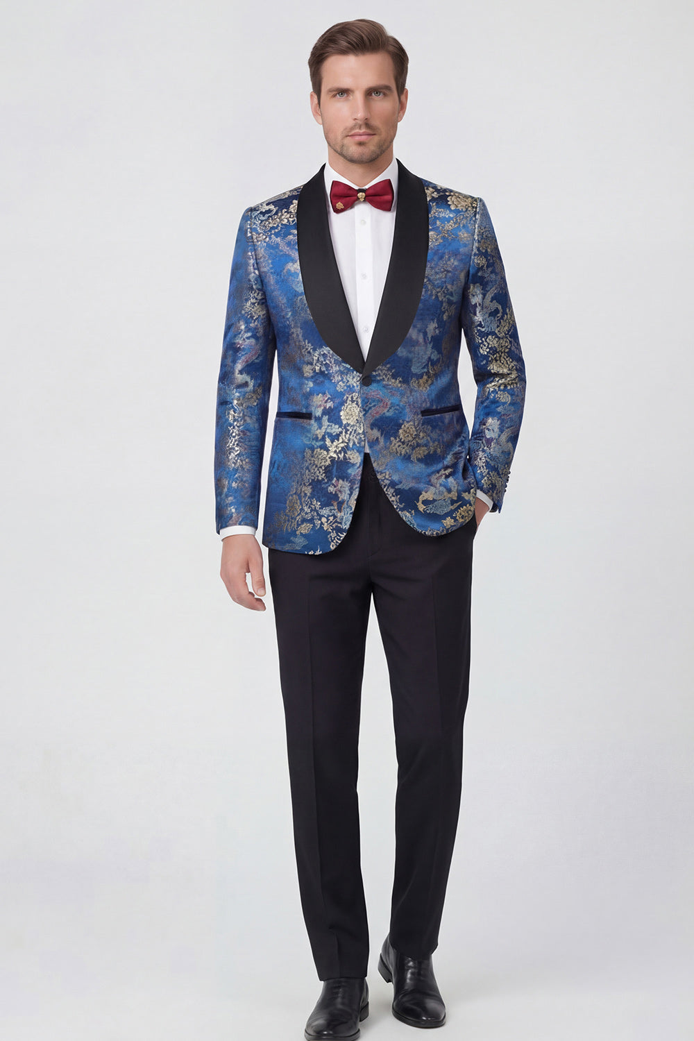 Blue 2-piece Shawl Lapel Jacquard Men's Prom Suits
