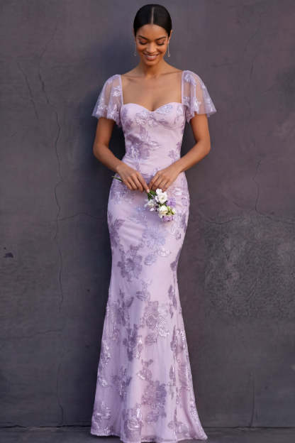 Light Blue Mermaid Floral Appliqued Long Formal Dress with Sleeves