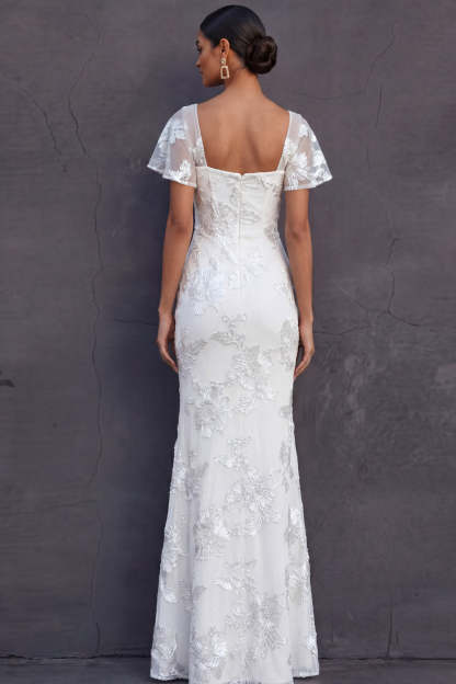 Light Blue Mermaid Floral Appliqued Long Formal Dress with Sleeves