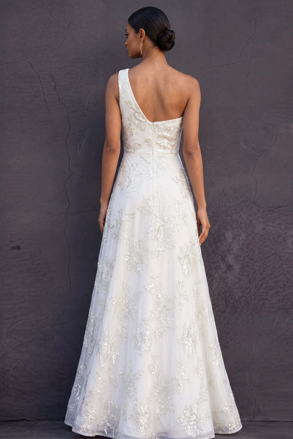 Lilac Floral A Line One Shoulder Appliqued Long Formal Dress