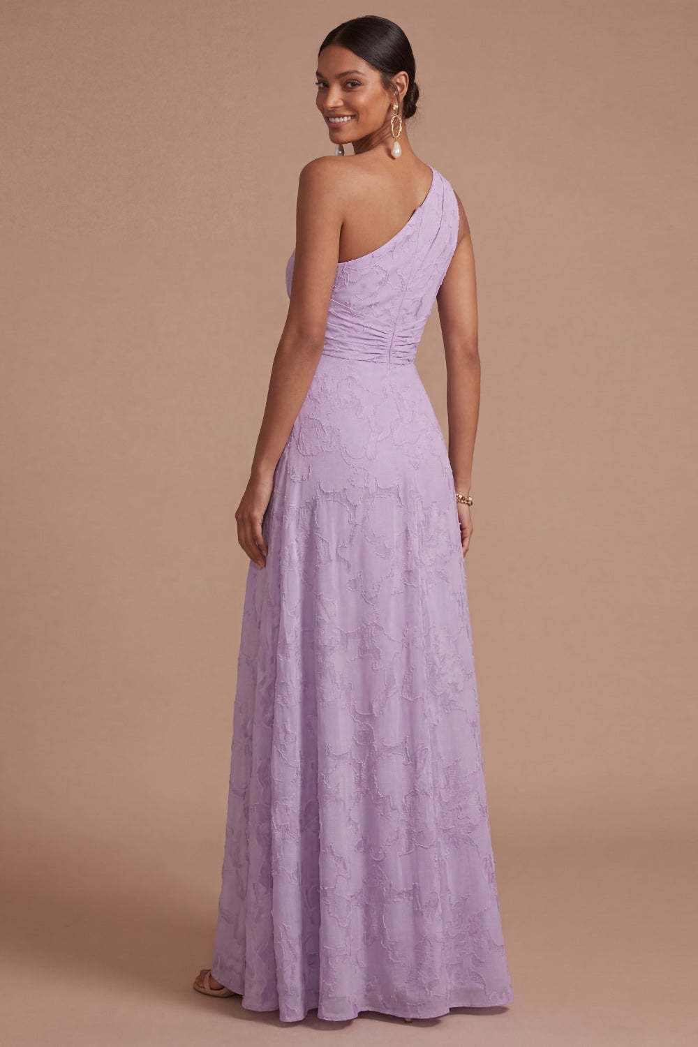 Dusty Rose A Line One Shoulder Ruched Long Formal Dress with Slit