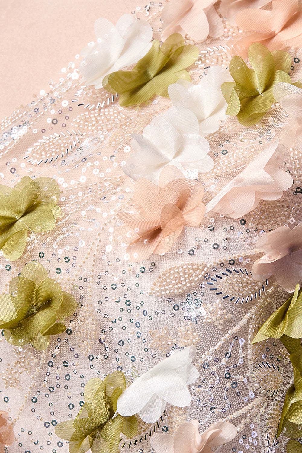 Green Floral Appliqued A Line Sparkly Sequined Long Formal Dress