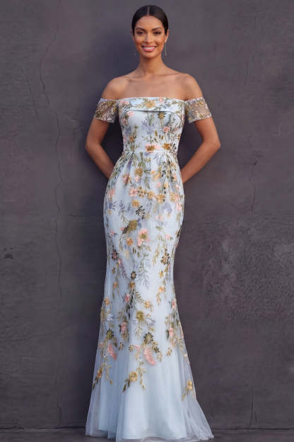 White Floral Mermaid Embroidered Long Wedding Reception Dress