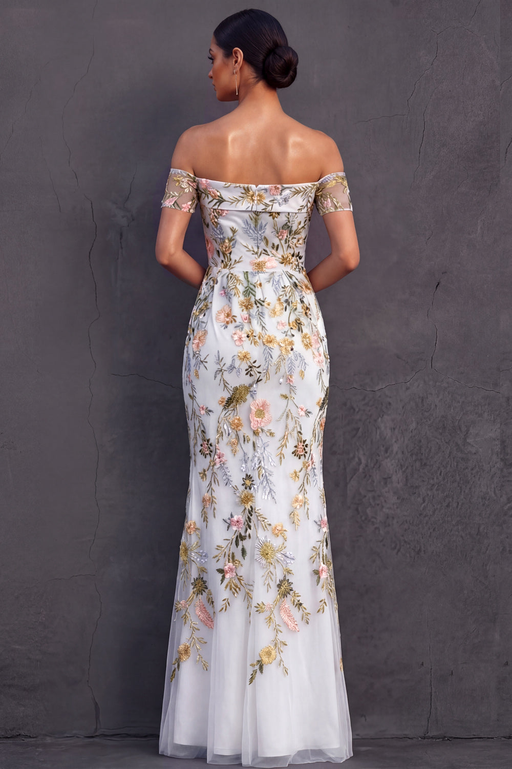 White Floral Mermaid Embroidered Long Wedding Reception Dress