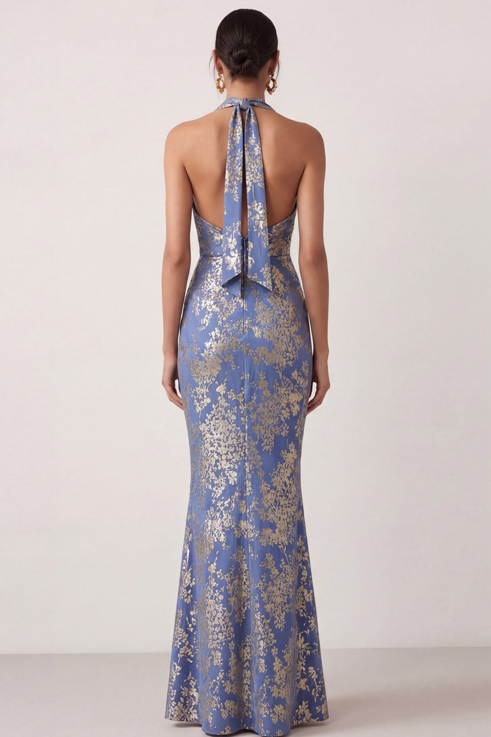 Peacock Green Mermaid Cowl Neck Maxi Wedding Guest Dress with Slit