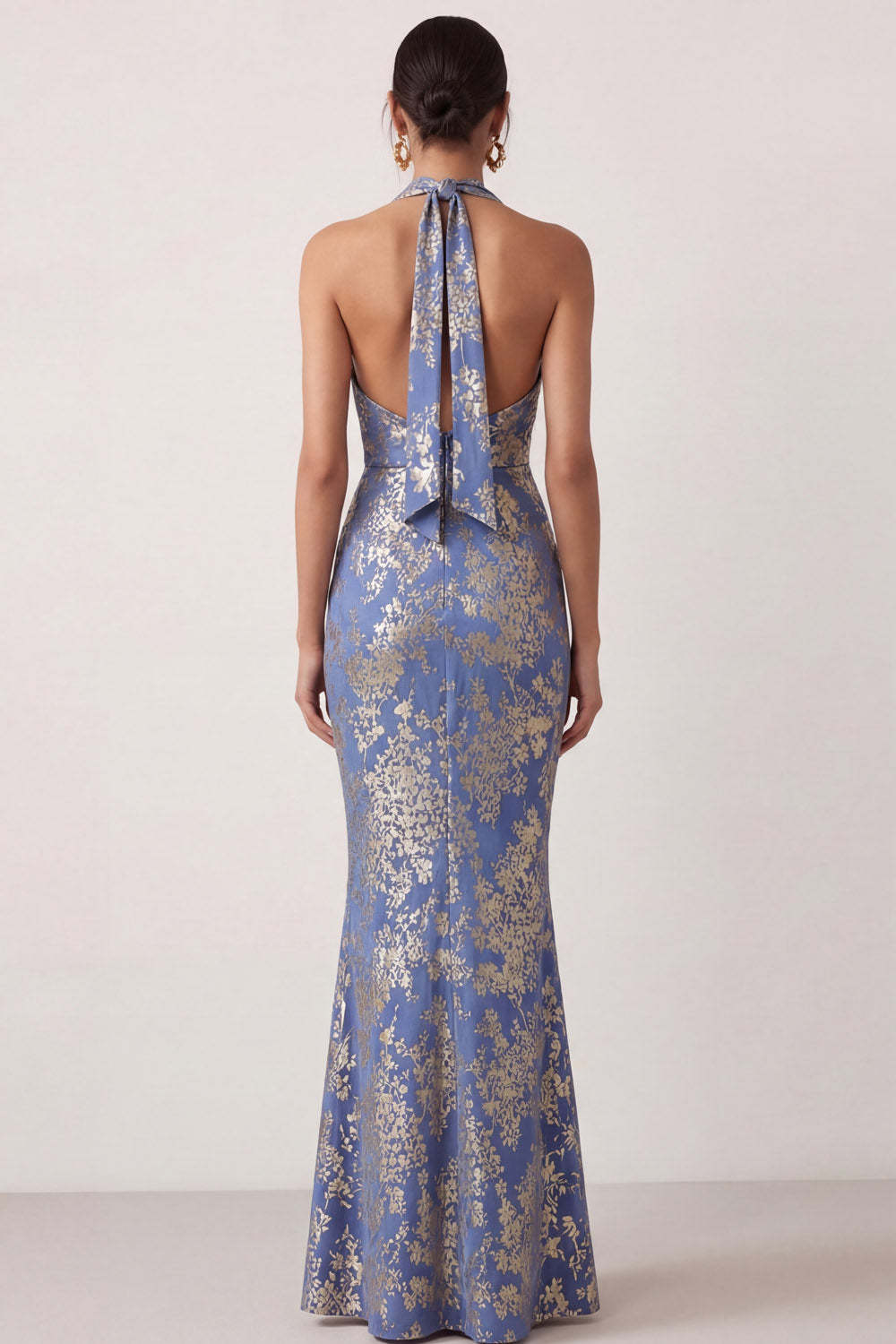 Peacock Green Mermaid Cowl Neck Maxi Wedding Guest Dress with Slit