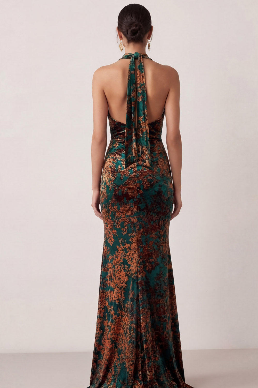 Peacock Green Mermaid Cowl Neck Maxi Wedding Guest Dress with Slit
