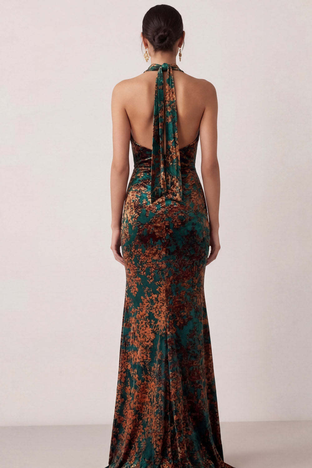 Peacock Green Mermaid Cowl Neck Maxi Wedding Guest Dress with Slit