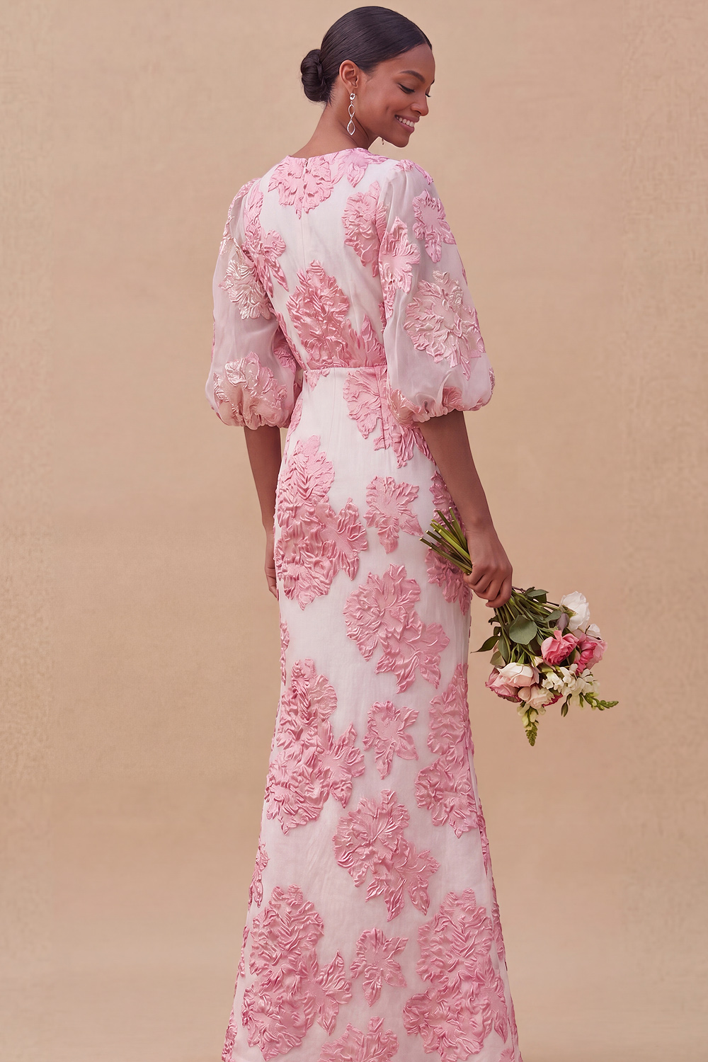 Jacquard Light Blue Mermaid Maxi Wedding Guest Dress with Sleeves