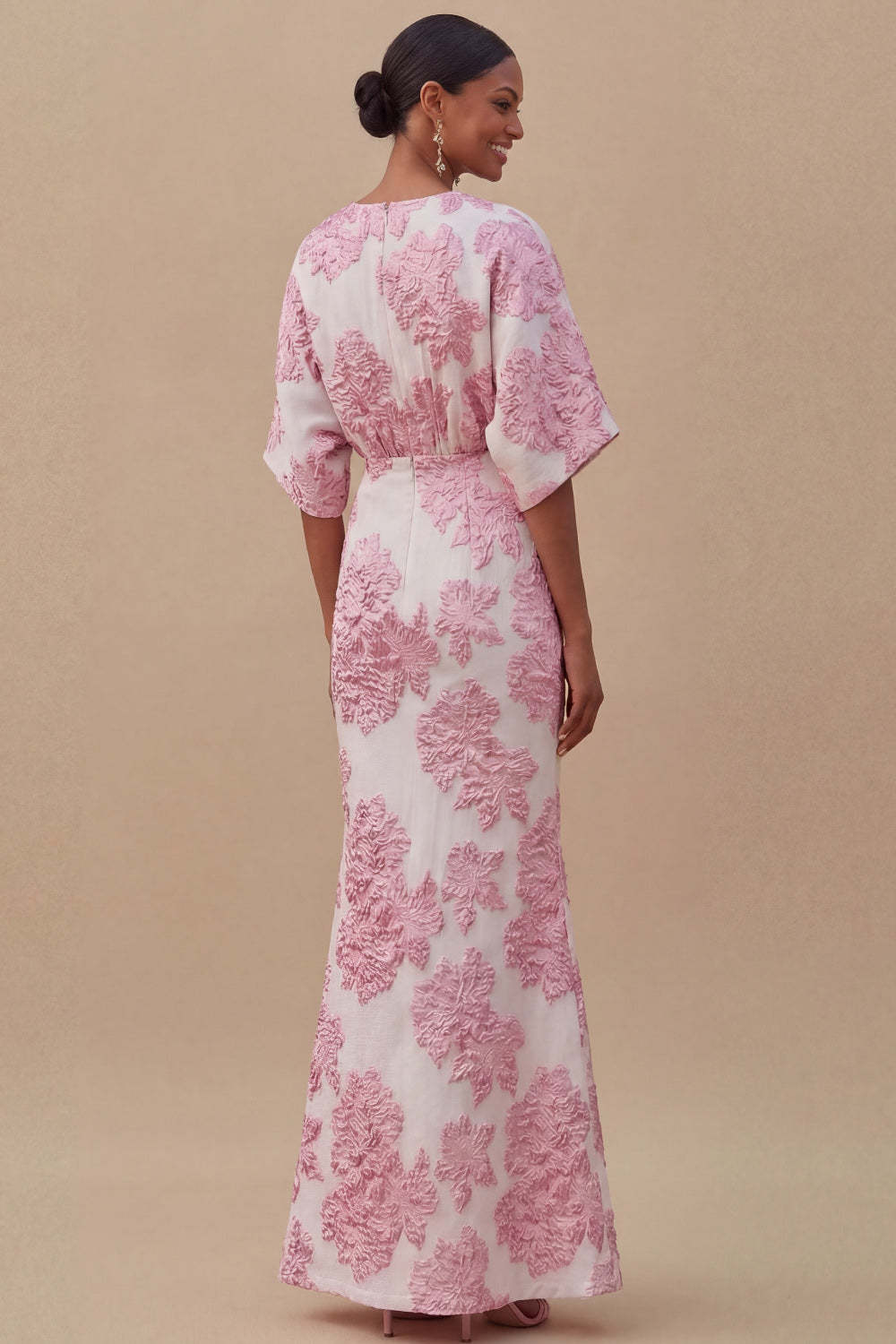 Jacquard Light Blue Mermaid Maxi Wedding Guest Dress with Sleeves