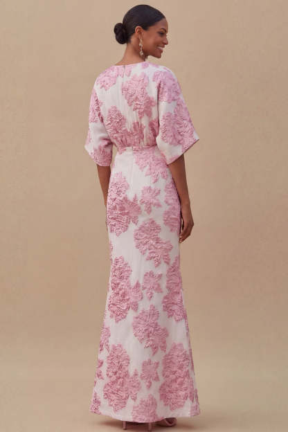 Jacquard Light Blue Mermaid Maxi Wedding Guest Dress with Sleeves