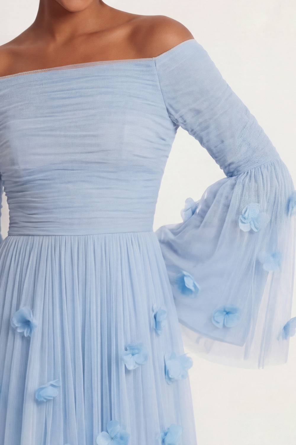 Light Blue Flutter Sleeves Short Wedding Guest Dress with Applique