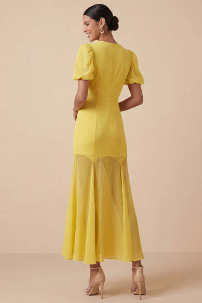 Light Yellow Mermaid Long Wedding Guest Dress with Sleeves