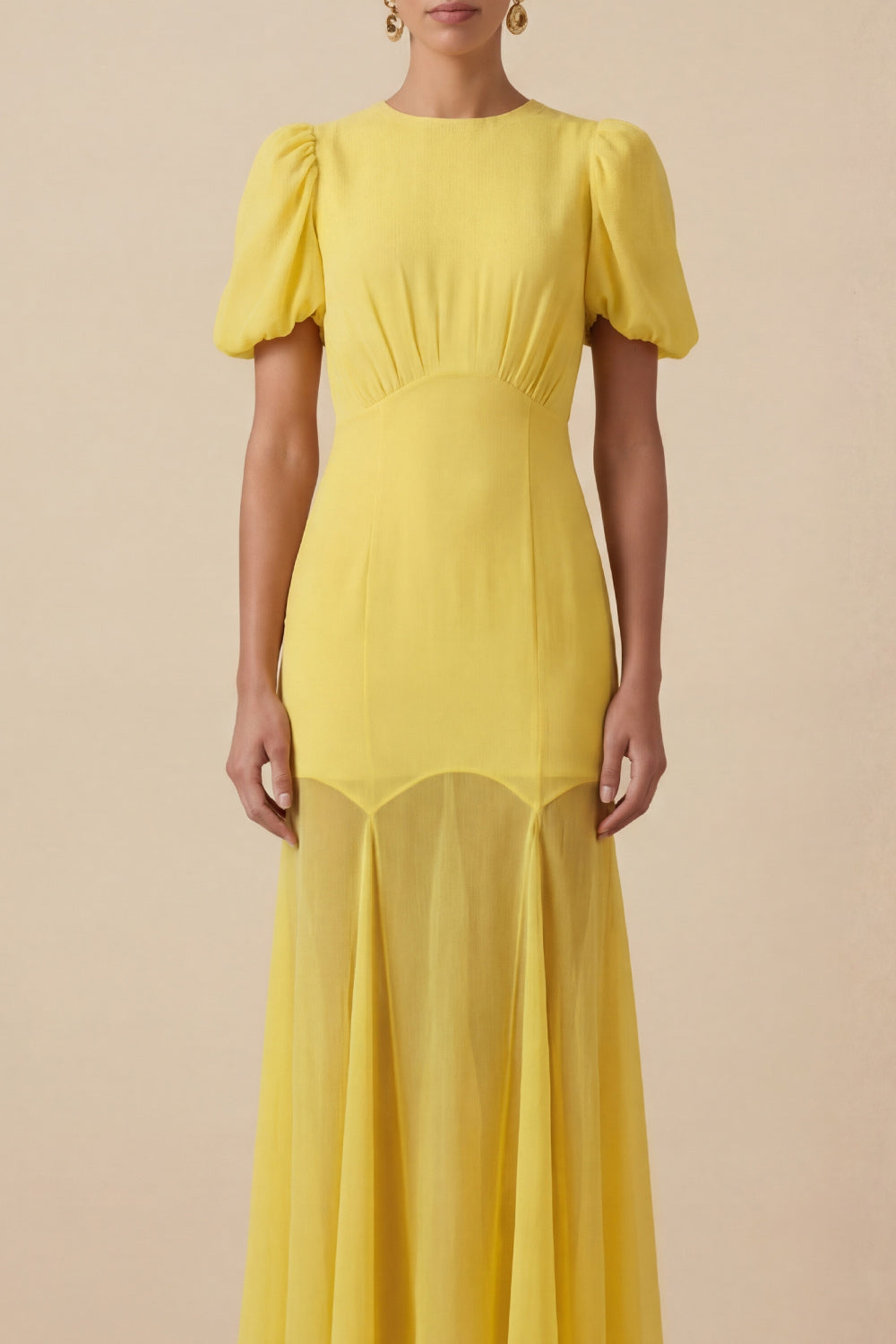 Light Yellow Mermaid Long Wedding Guest Dress with Sleeves