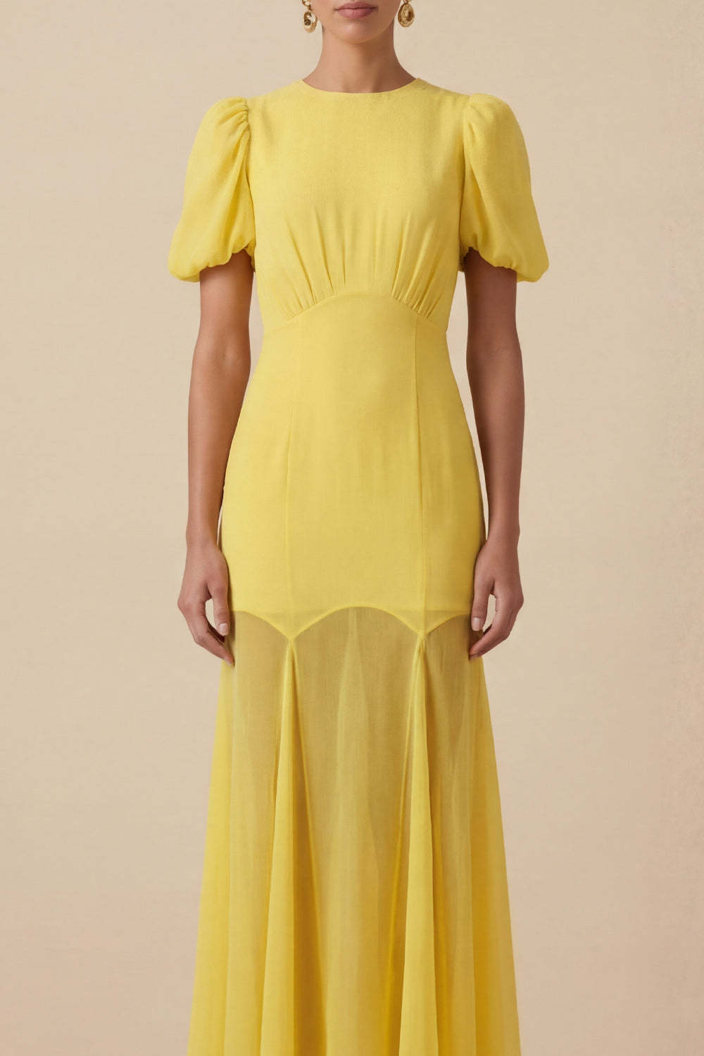 Light Yellow Mermaid Long Wedding Guest Dress with Sleeves