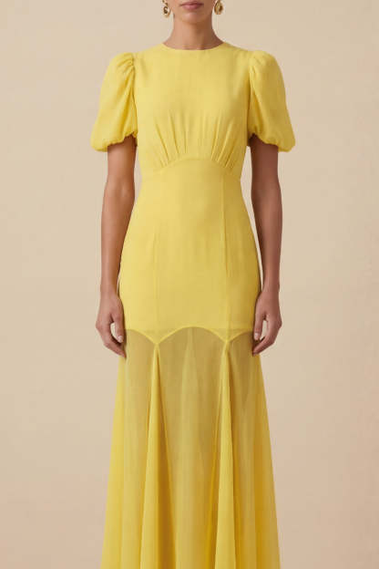 Light Yellow Mermaid Long Wedding Guest Dress with Sleeves
