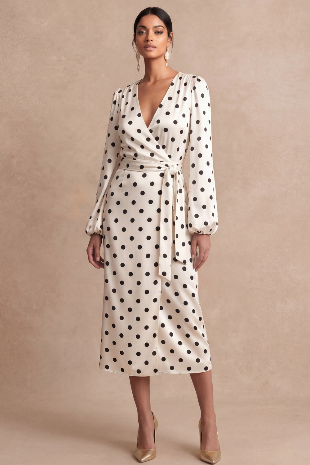 Satin White Long Sleeves V Neck Midi Engagement Dress