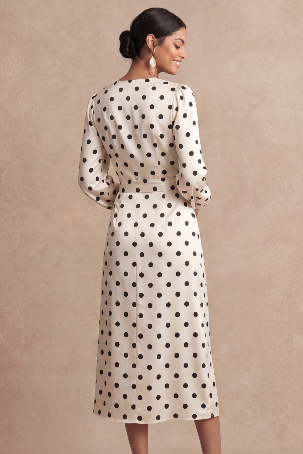 Satin White Long Sleeves V Neck Midi Engagement Dress