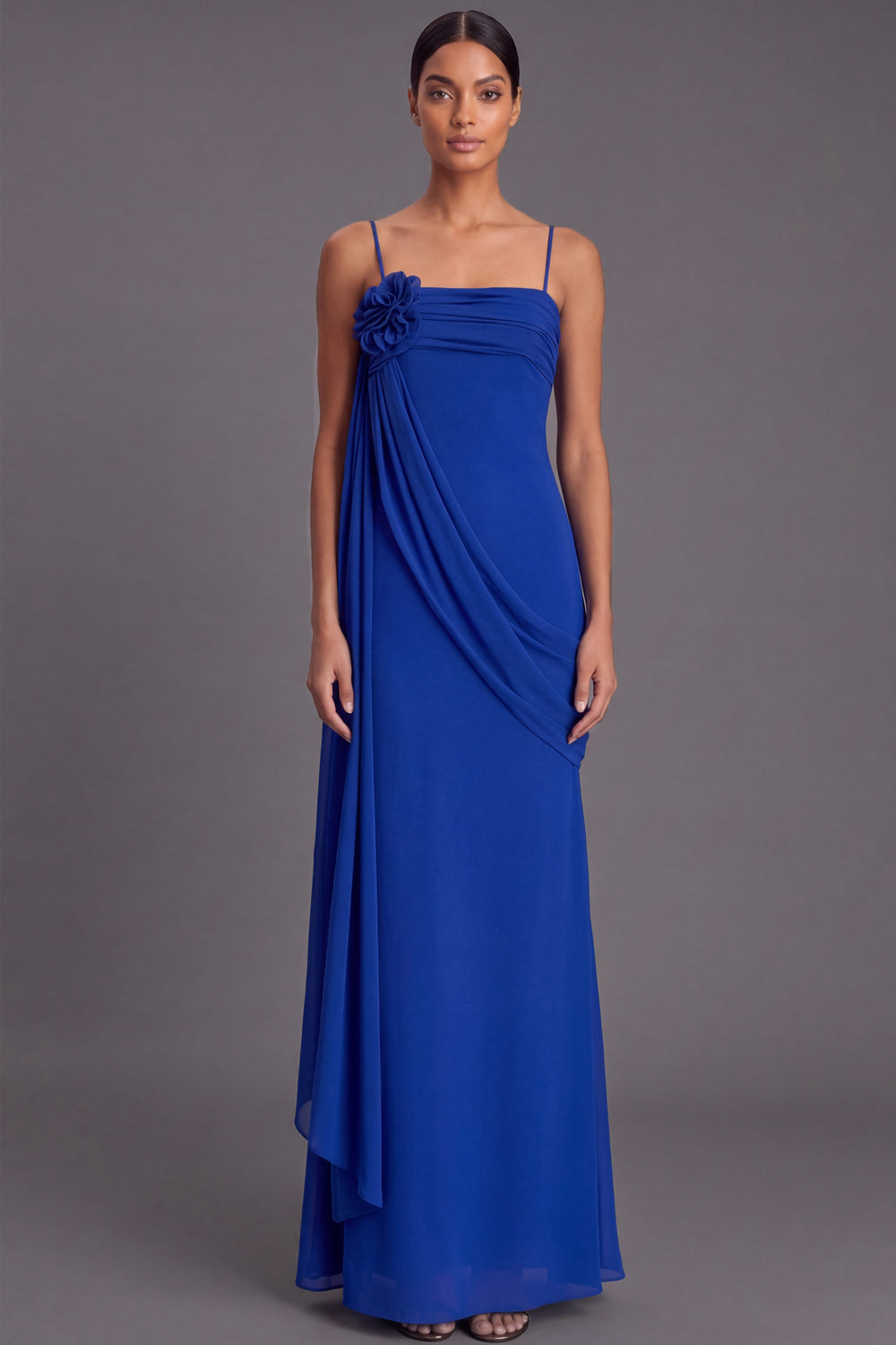 White Spaghetti Straps Long Wedding Reception Dress with Flower