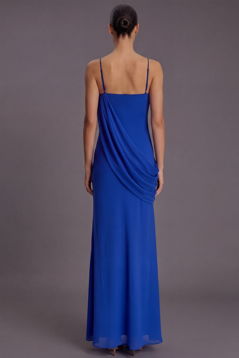 Blue Spaghetti Straps Long Bridesmaid Dress with Flower