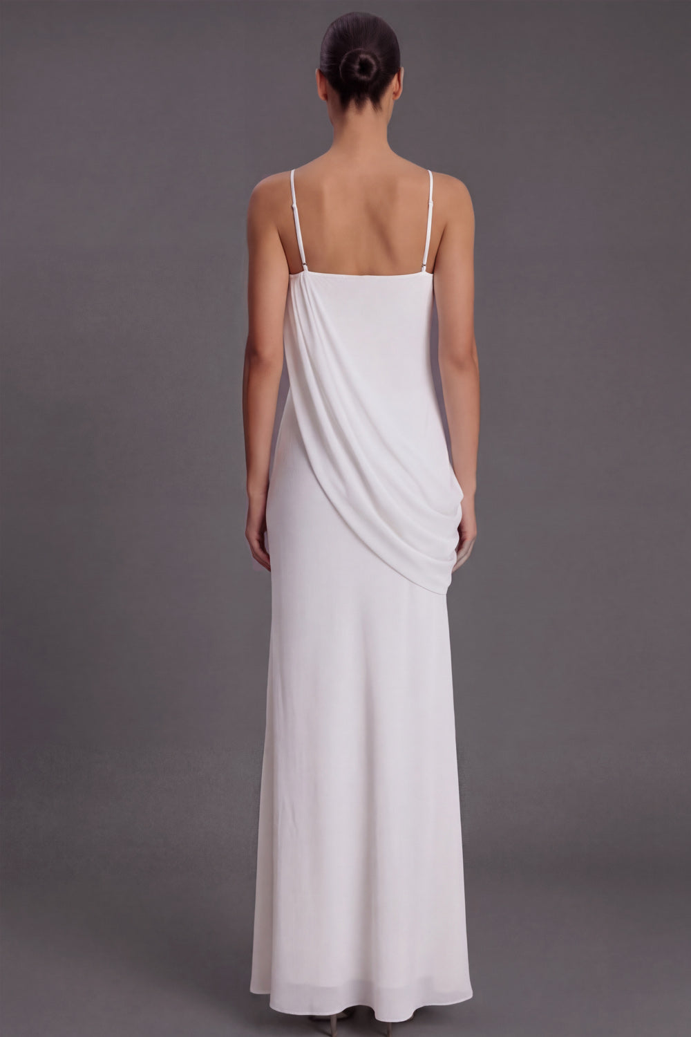 White Spaghetti Straps Long Wedding Reception Dress with Flower