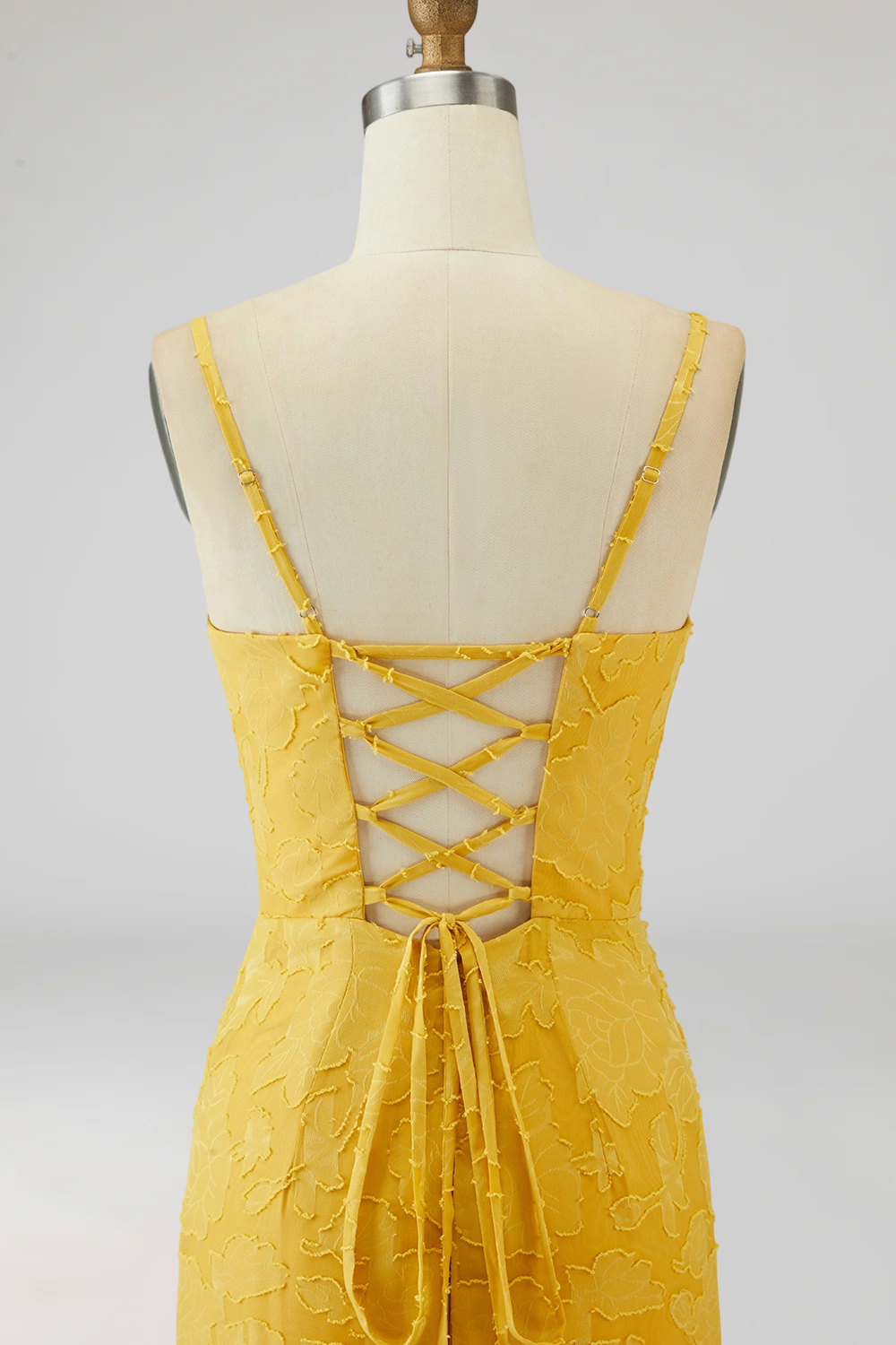Yellow Spaghetti Straps Sheath Sleeveless Long Wedding Guest Dress
