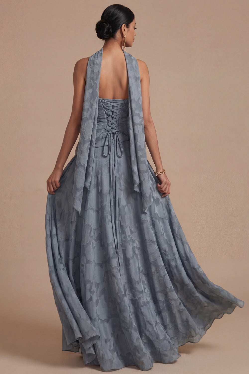 Dusty Blue A Line Ruched Strapless Long Formal Dress