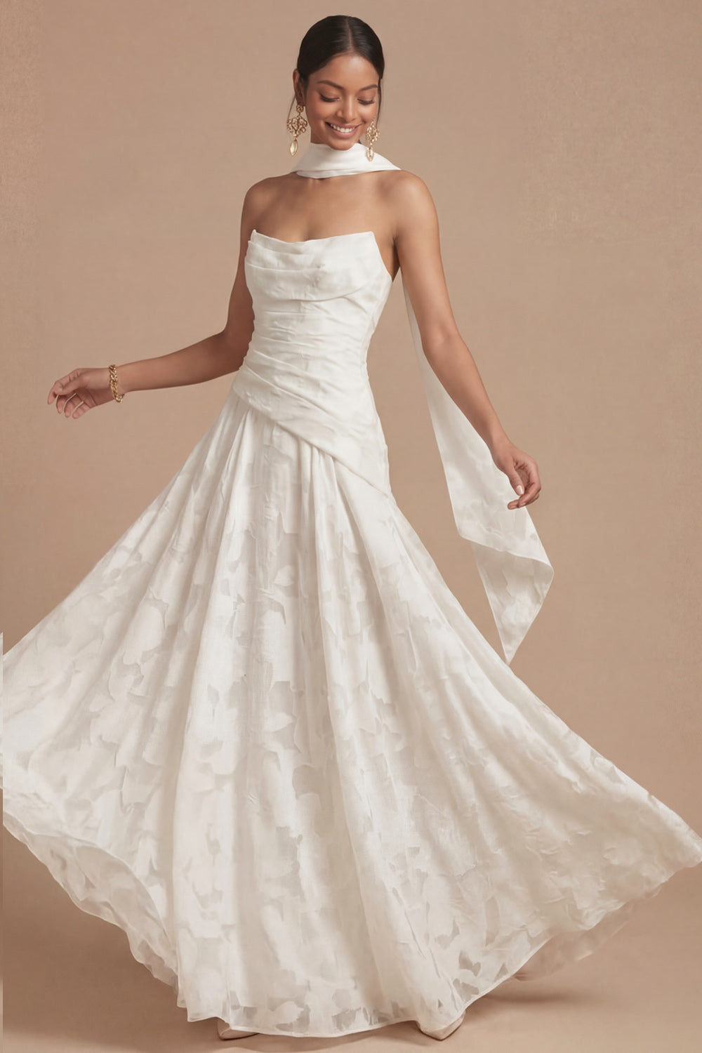 Dusty Blue A Line Ruched Strapless Long Formal Dress