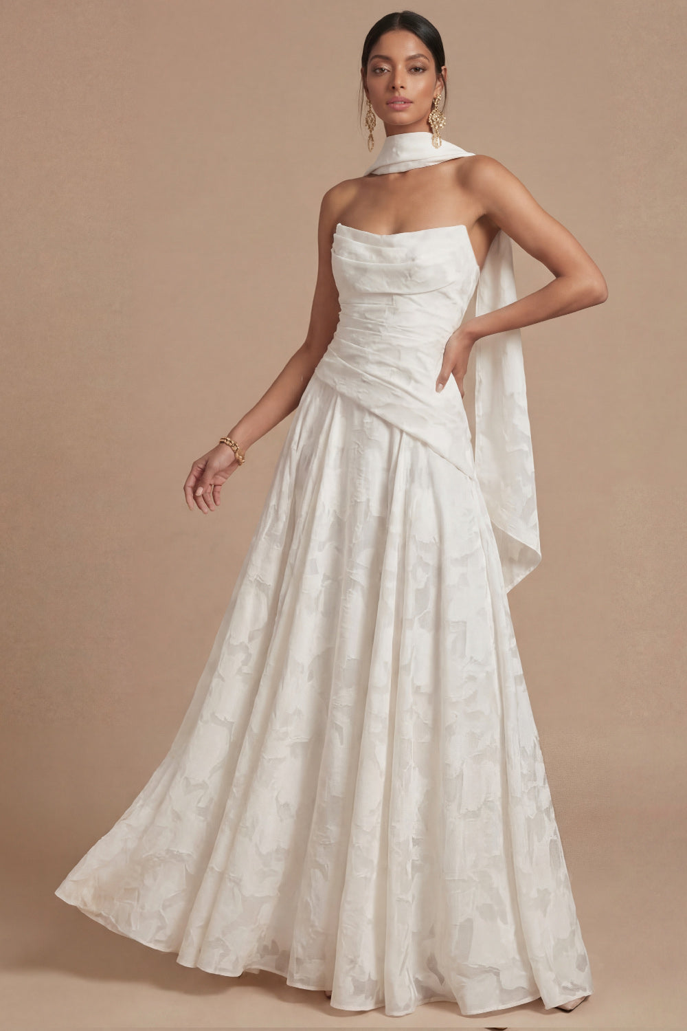 Dusty Blue A Line Ruched Strapless Long Formal Dress