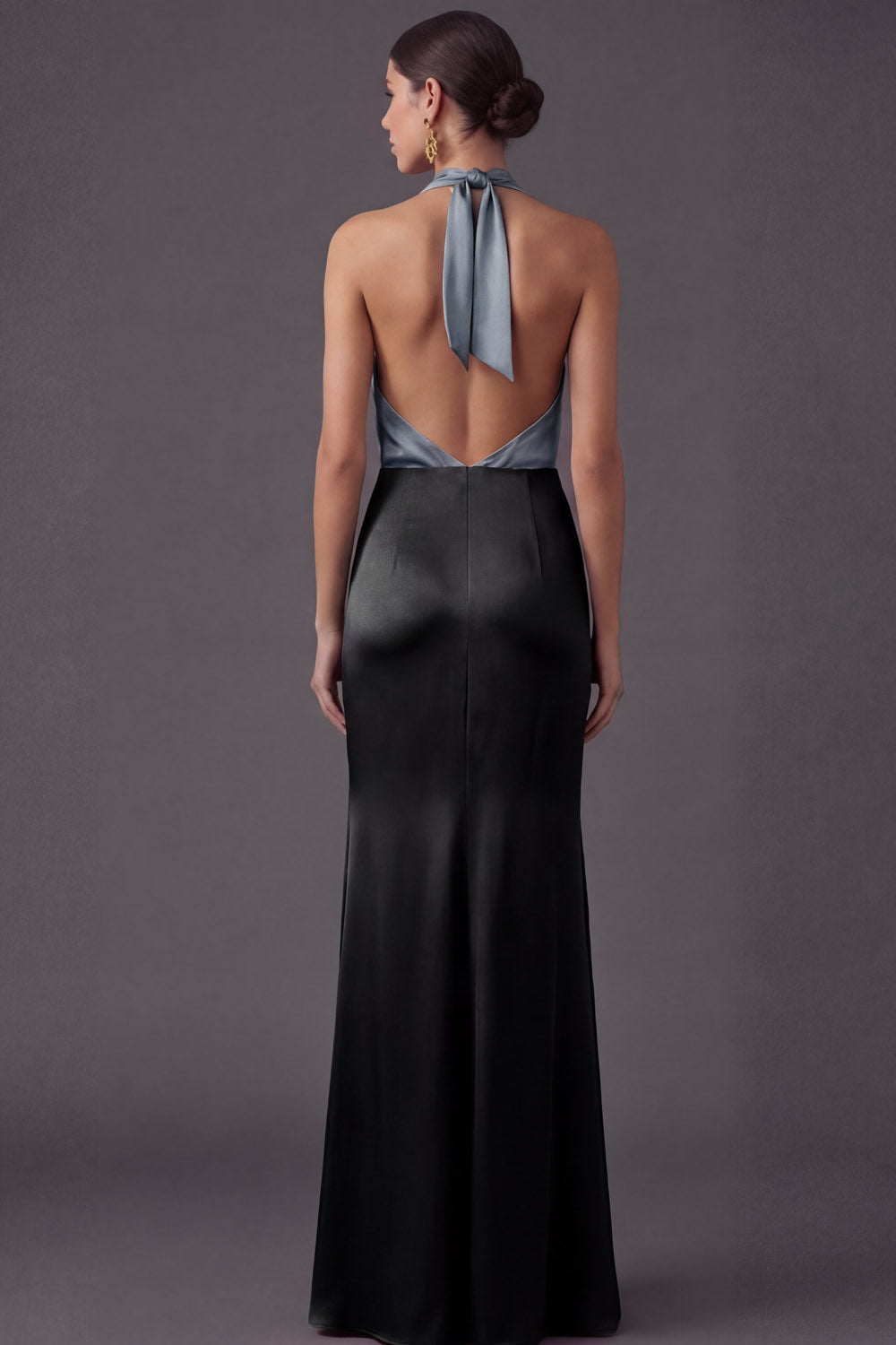 Dusty Blue Sheath Halter Neck Long Formal Dress with Slit