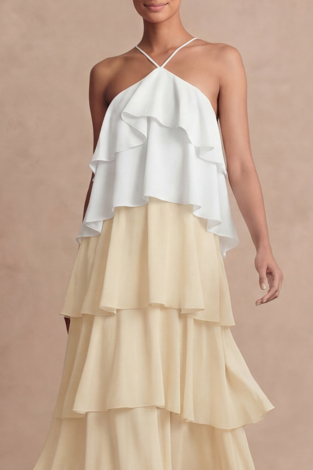 Dusty Sage Cross Halter Tiered A Line Long Bridesmaid Dress