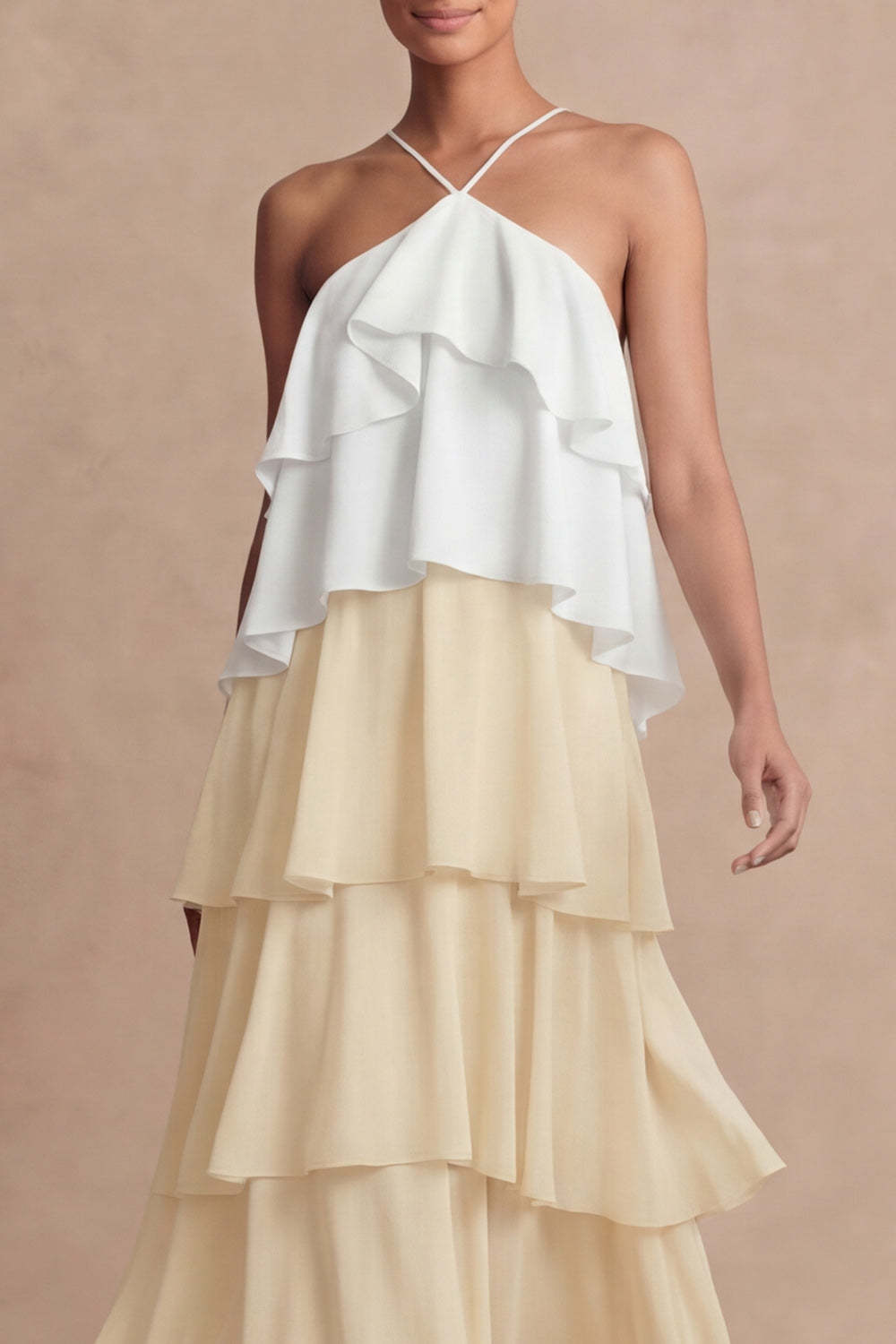 Dusty Sage Cross Halter Tiered A Line Long Bridesmaid Dress