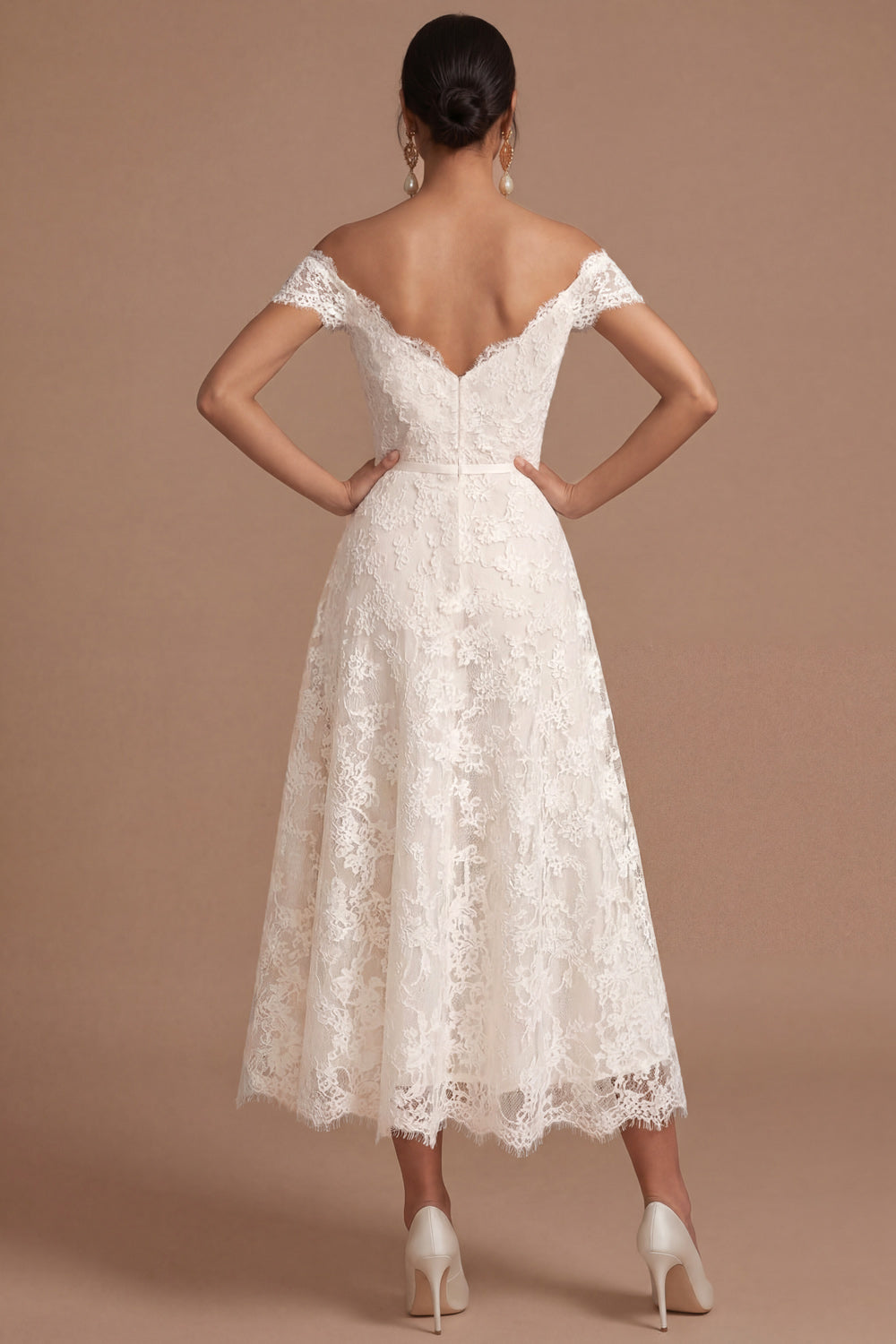 White A Line Off the Shoulder Floral Appliqued Long Engagement Dress