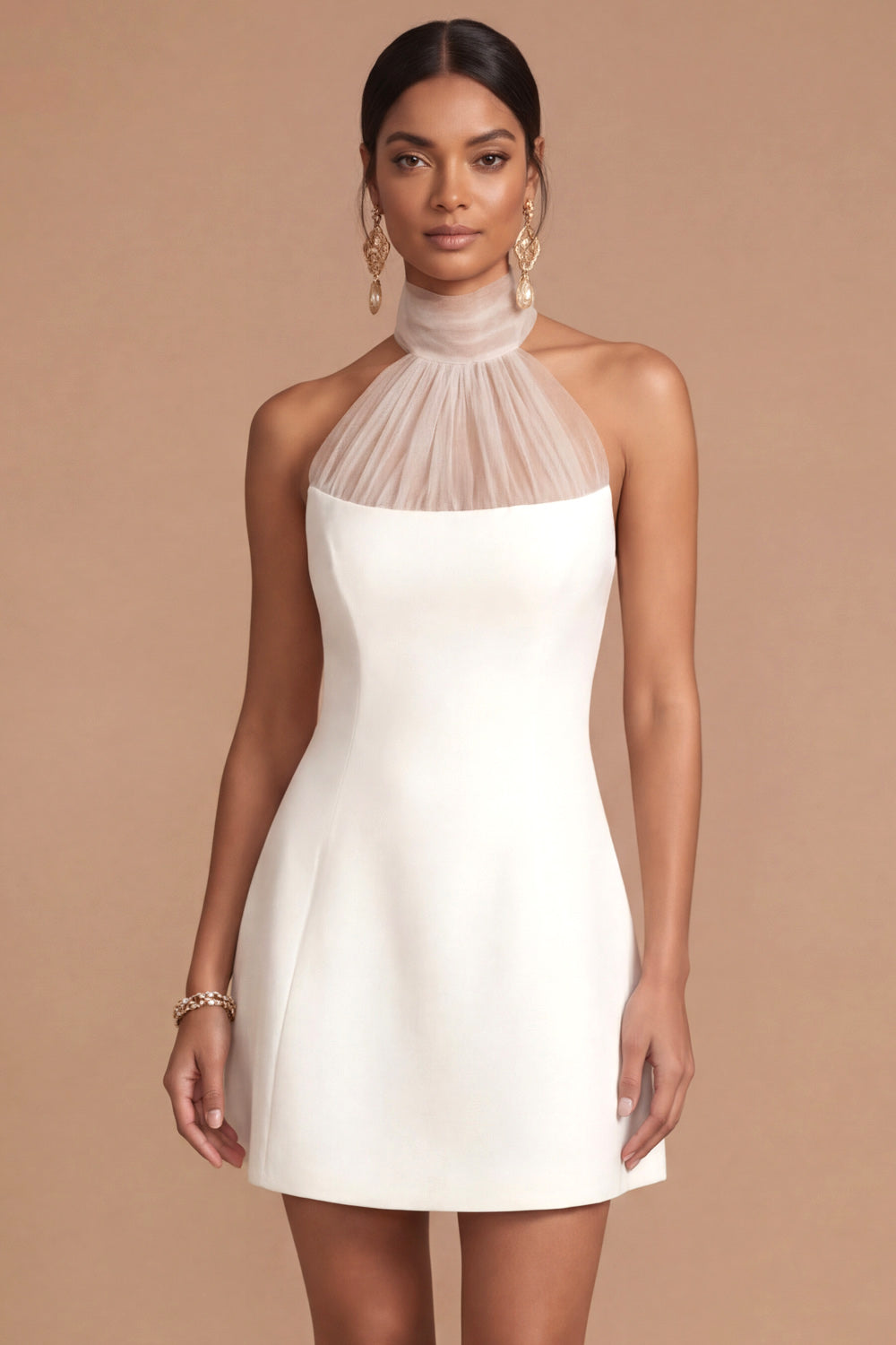 A Line White Halter Neck Backless Sleeveless Short Bridal Shower Dress