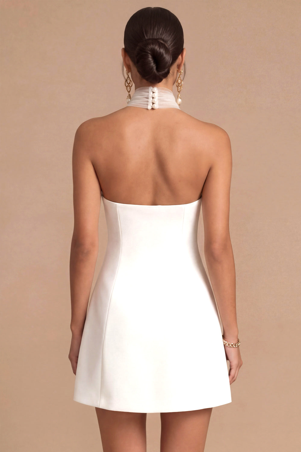 A Line White Halter Neck Backless Sleeveless Short Bridal Shower Dress