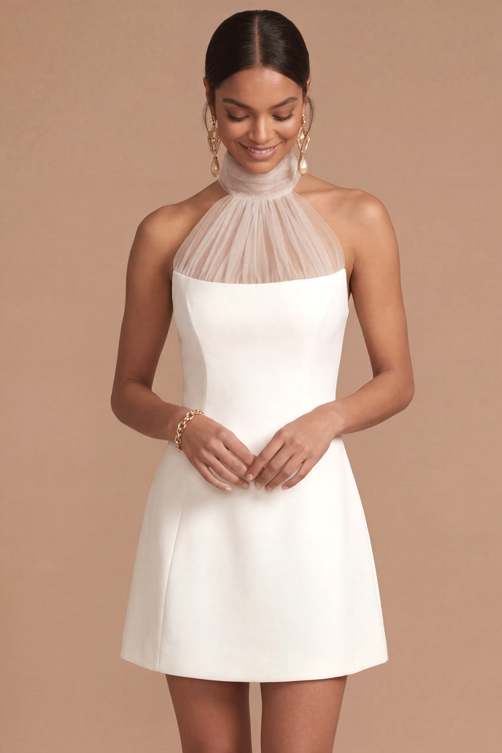 A Line White Halter Neck Backless Sleeveless Short Bridal Shower Dress