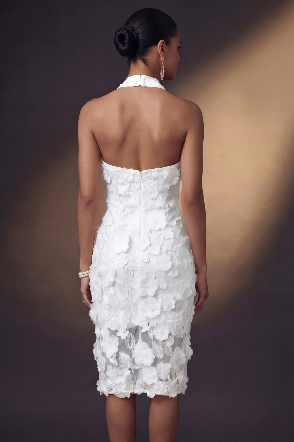 White Cross Halter Appliqued Bodycon Short Bridal Shower Dress
