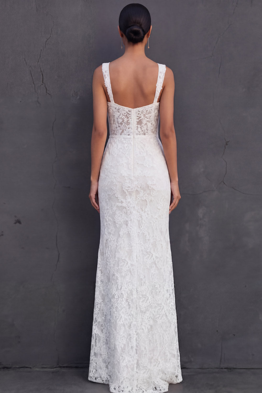 White Floral Thick Straps Lace Sleeveless Long Engagement Dress