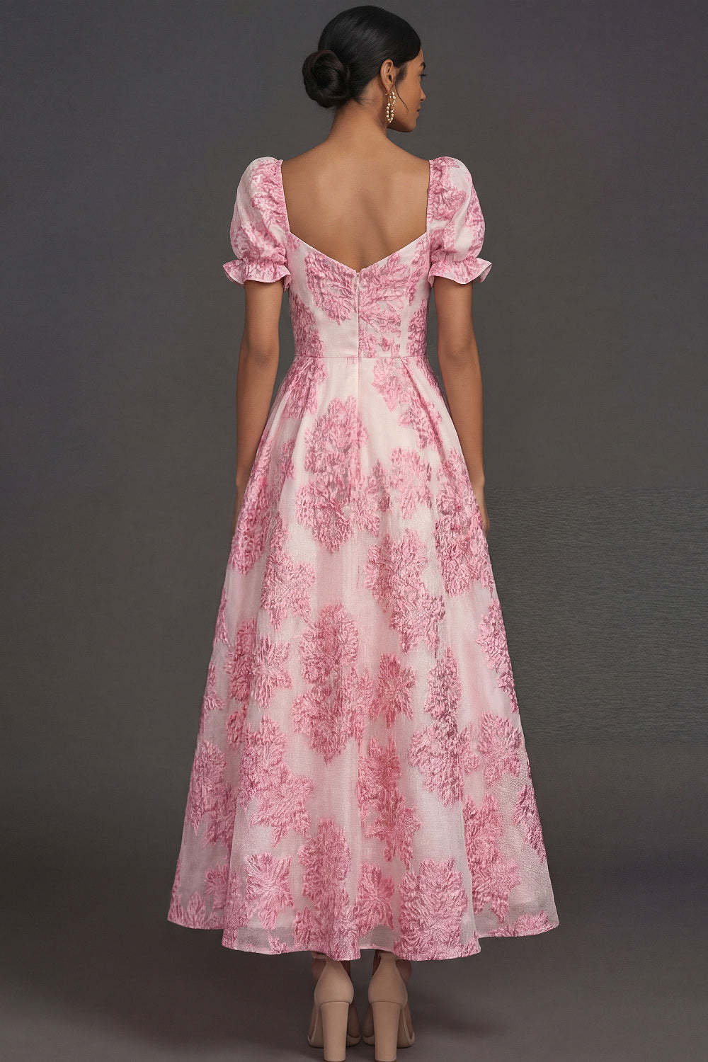 Pink Floral A Line Jacquard Sweetheart Long Formal Dress