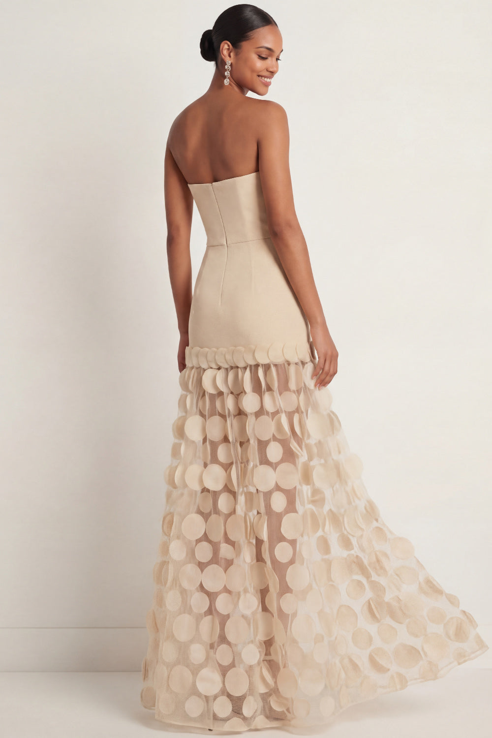 Champagne Strapless A Line Backless Long Formal Dress
