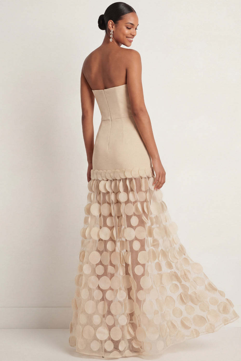 Champagne Strapless A Line Backless Long Formal Dress