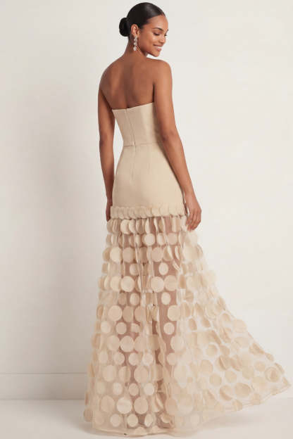 Champagne Strapless A Line Backless Long Formal Dress