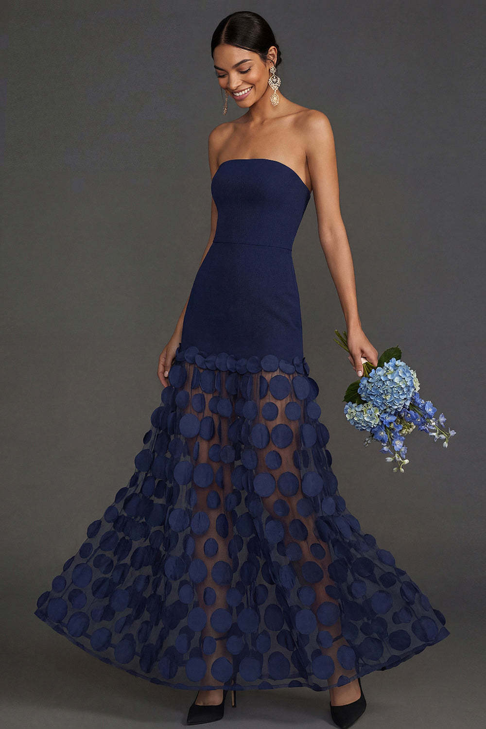 Champagne Strapless A Line Backless Long Formal Dress