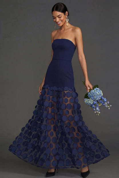 Champagne Strapless A Line Backless Long Formal Dress