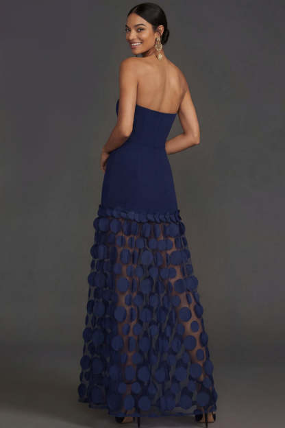 Champagne Strapless A Line Backless Long Formal Dress