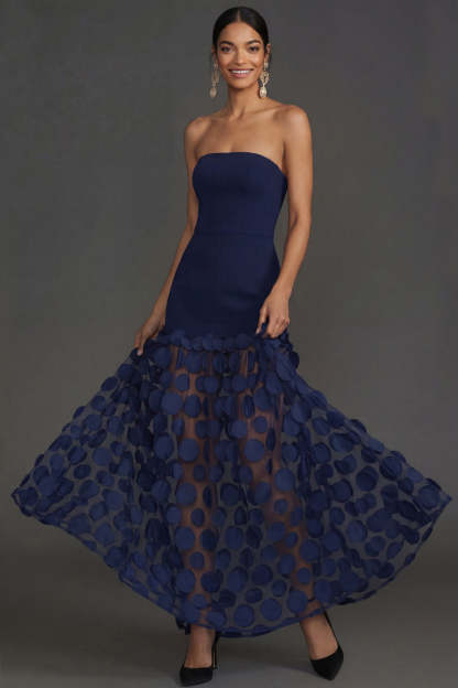 Champagne Strapless A Line Backless Long Formal Dress