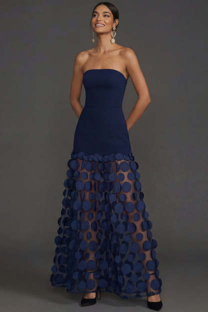 Champagne Strapless A Line Backless Long Formal Dress