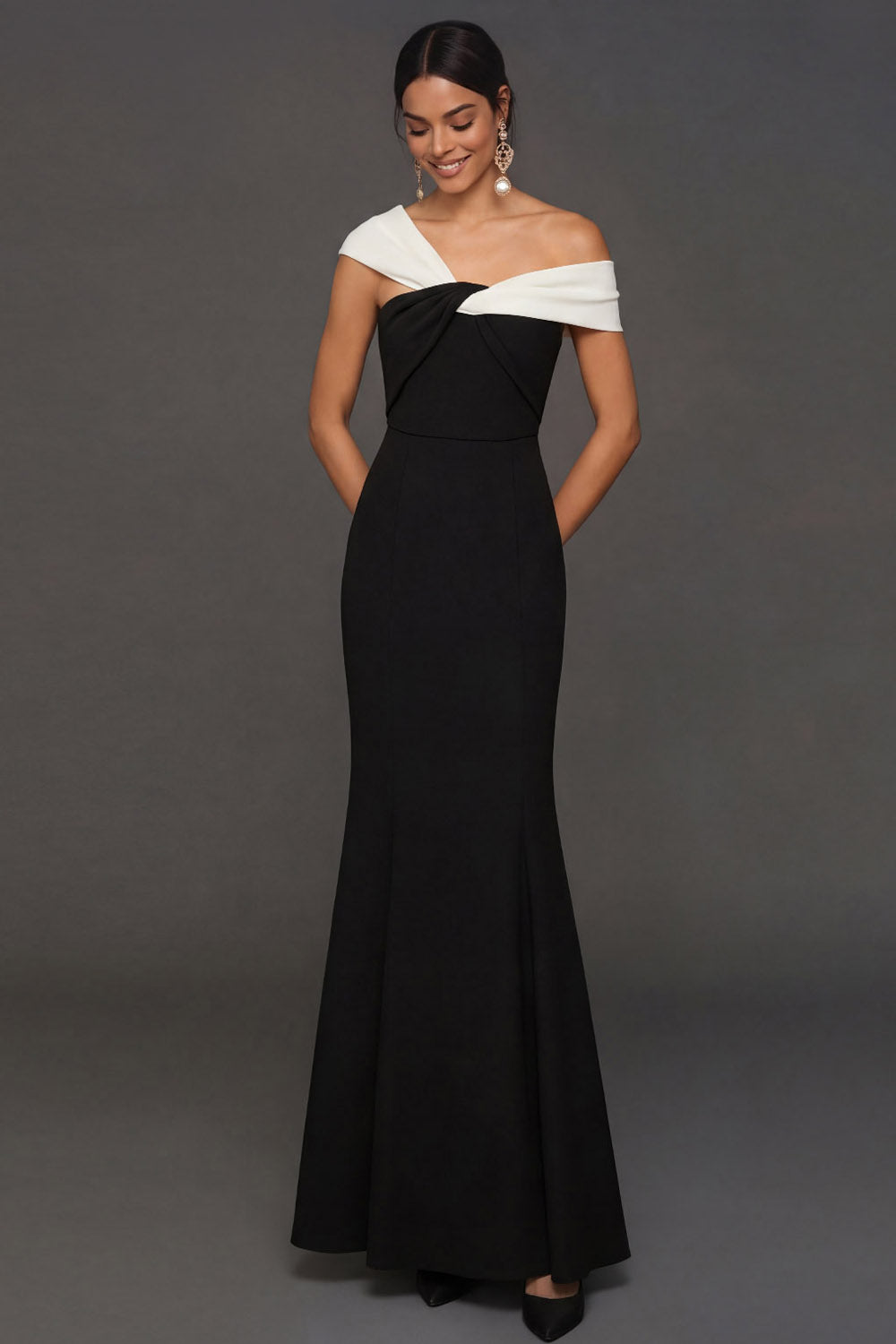 Black Mermaid Off the Shoulder Backless Sleeveless Long Formal Dress