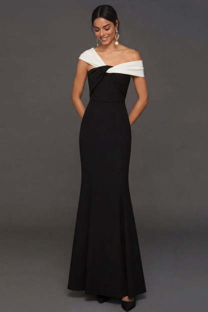 Black Mermaid Off the Shoulder Backless Sleeveless Long Formal Dress